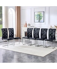 Flynama Set of 2 Retro Faux Alligator Skin Dining Chairs, Pvc Leather Chairs with Crystal Buckle and Electroplated Metal Legs
