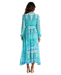 La Moda Clothing Women's Boho Long-Sleeve Paisley-Print Wrap Maxi Dress