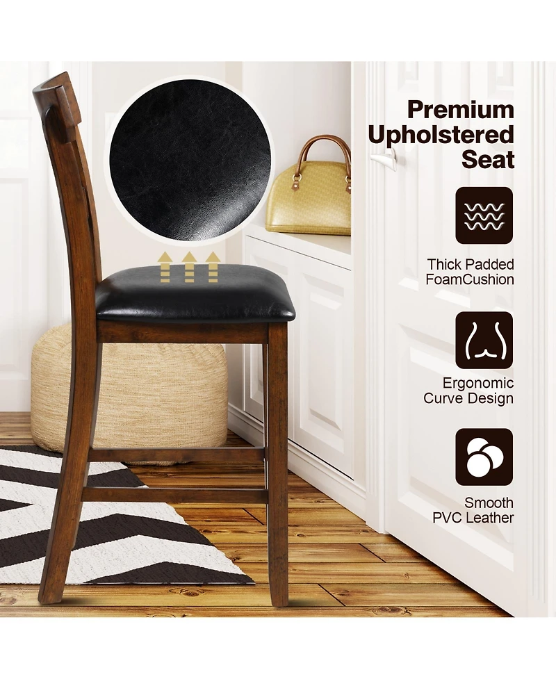 Mecale Set of 2 Counter-Height Chairs with Leather Seat and Wood Legs