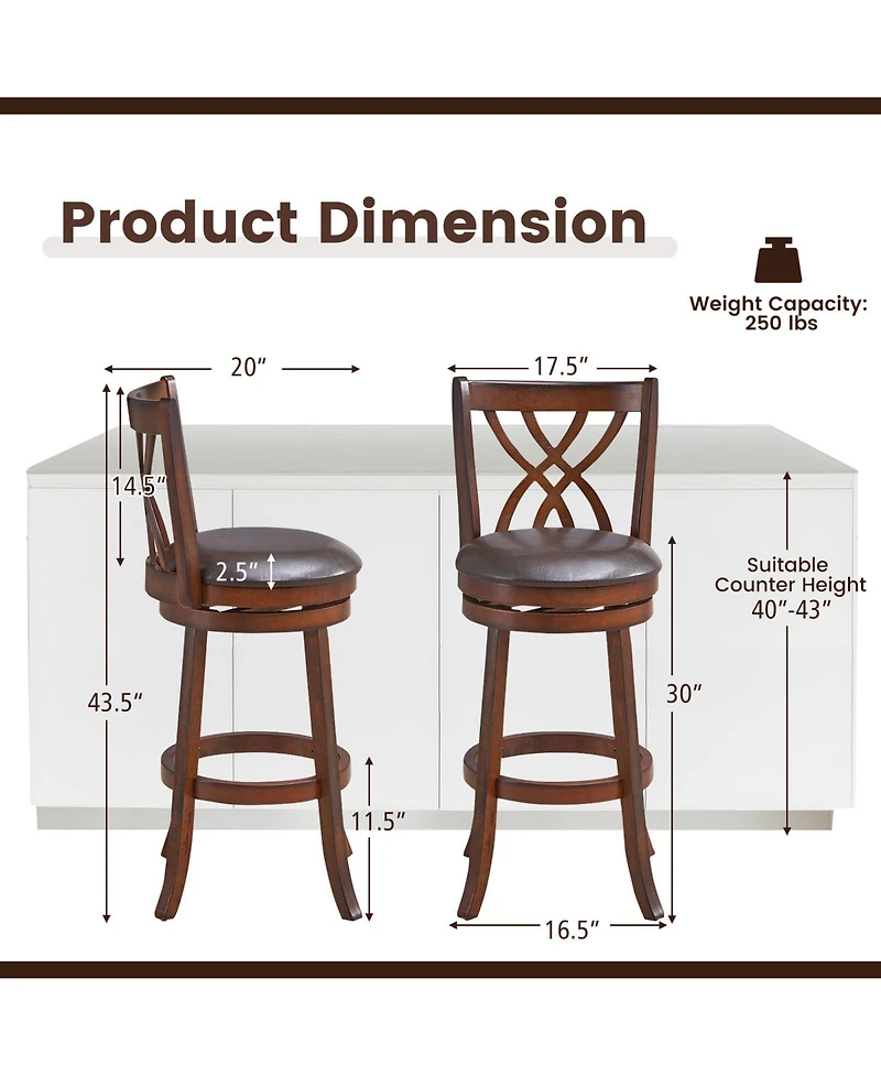 Mecale Set of 2 Swivel Counter-Height Chairs with Footrests