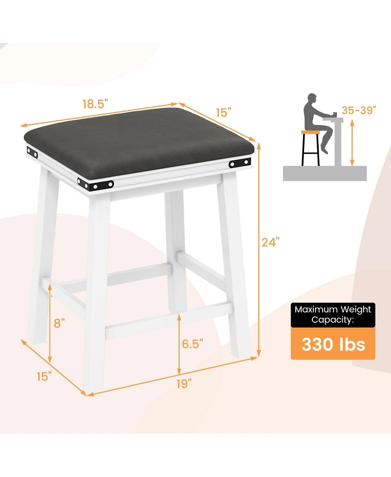 Mecale Set of 2 Acacia Wood Frame 24-Inch Bar Stools