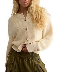 Free People Women's Vienna Ribbed-Knit Crewneck Cardigan Sweater