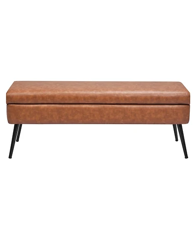 Slickblue Upholstered Leather Storage Bench with Metal Legs for Bedroom Home