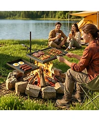 Hongge Height Adjustable Swivel Campfire Grill Grate and Griddle