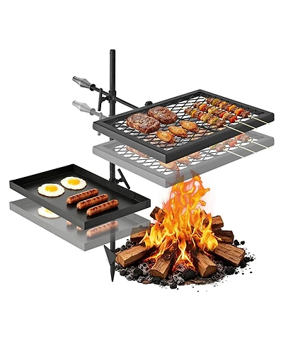 Hongge Height Adjustable Swivel Campfire Grill Grate and Griddle