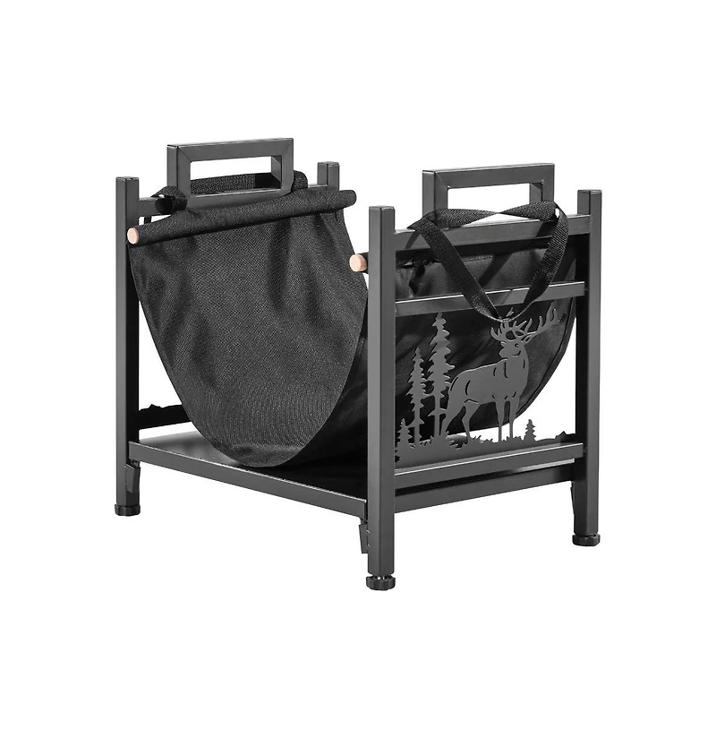 Slickblue 1.5ft Curved Indoor Firewood Rack with Canvas Carrier 40lb Capacity