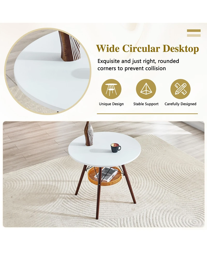 flynama 31.5 Inch Round Coffee Table with Woven Basket