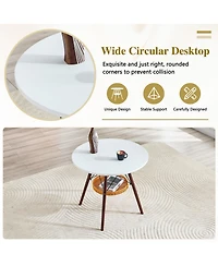 flynama 31.5 Inch Round Coffee Table with Woven Basket
