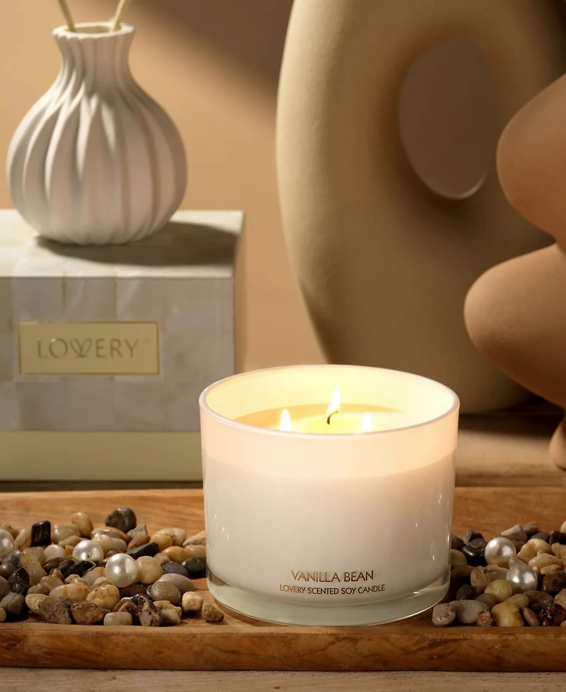 Lovery Vanilla Bean Home Candle Gift Set, 3 Wick Deluxe Soy Candles, 13oz
