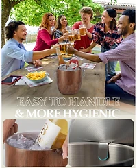 Piscifun 3L Double Wall Stainless Steel Insulated Ice Bucket With Lid Scoop Tongs Strainer For Parties Bars