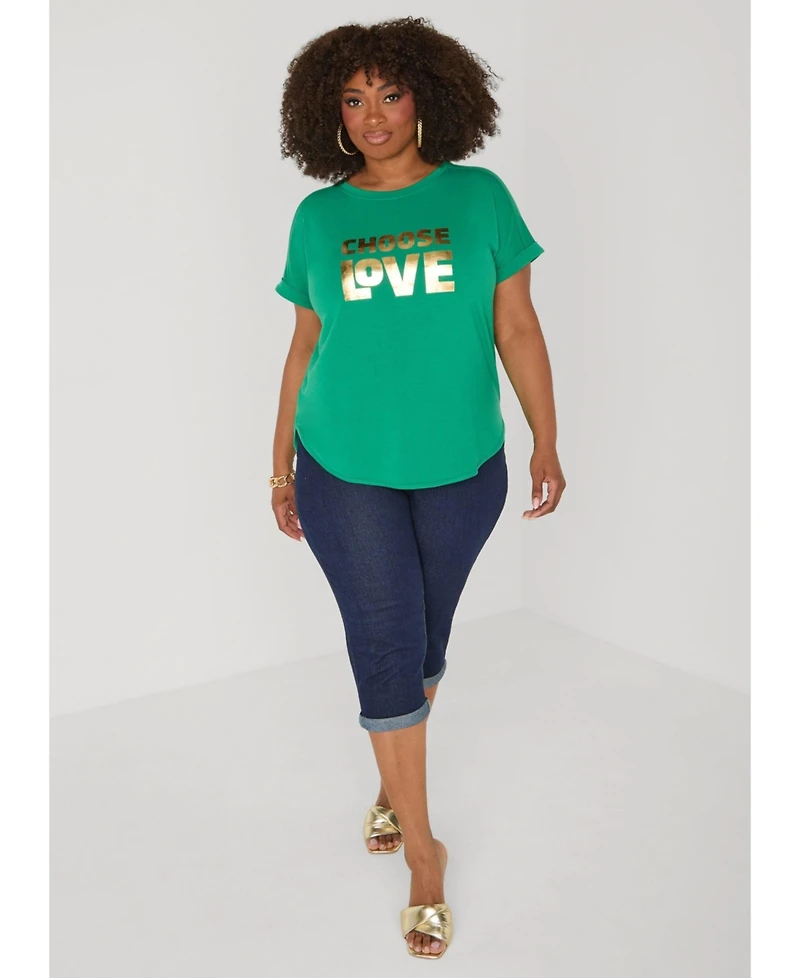 Ashley Stewart Women's Choose Love Metallic Graphic Tee
