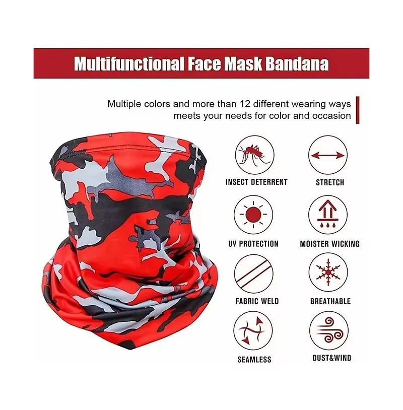 Piscifun 12pack Neck Gaiter Balaclava Uv Protection Breathable Outdoor Scarf Bandanas