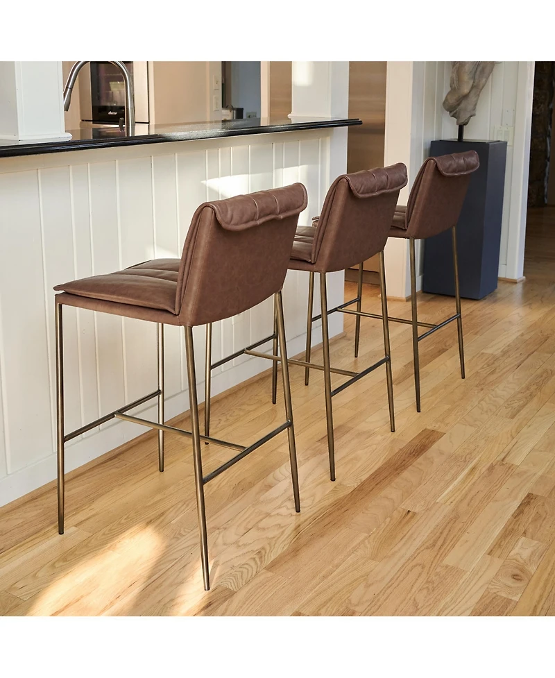 Maven Lane 29" Gerard Channeled Faux Leather Upholstered Bar Stool with Back