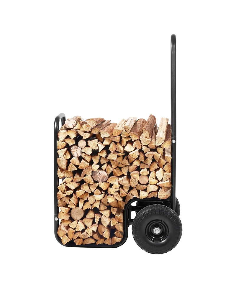 Slickblue Rolling Firewood Rack Cart with Cover for Indoor Outdoor Wood Storage