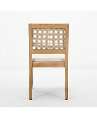 Flynama Set of 2 Solid Hardwood Cane Rattan Linen Upholstered Farmhouse Dining Side Chairs