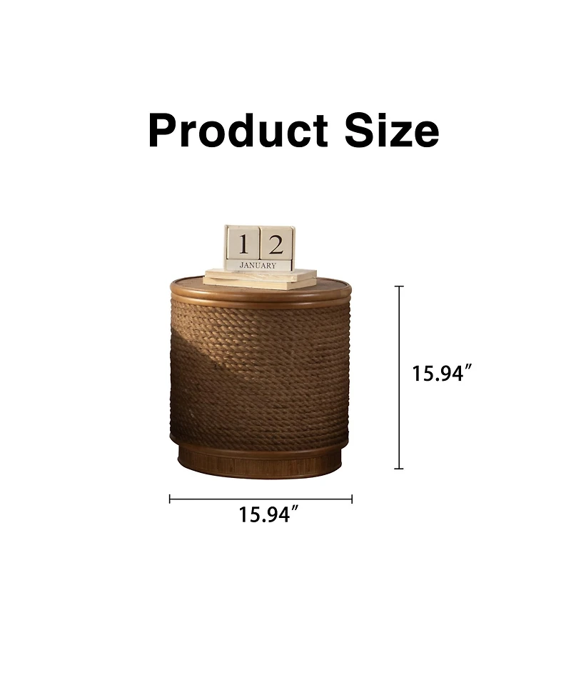 Flynama Boho Rattan Round Coffee Table Lift Top Storage Woven Accent Table No Assembly