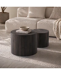 Flynama Set of 2 Nesting Round Coffee Tables Mdf Modern Space Saving Living Room Tables