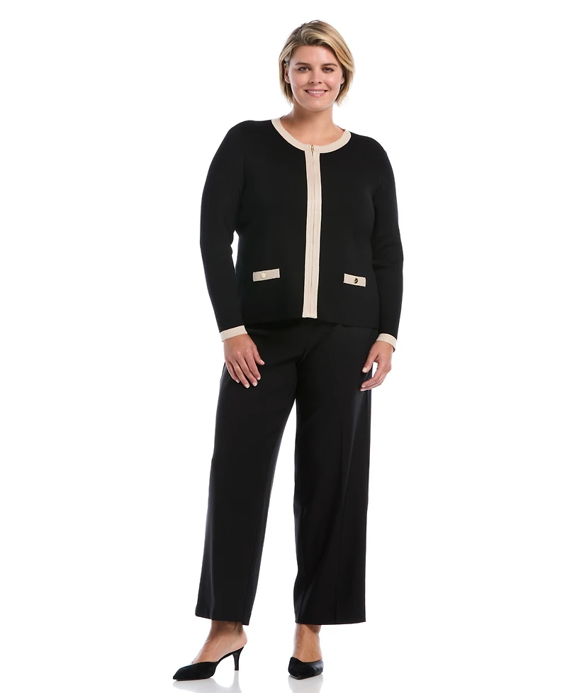 Rafaella Women's Plus Colorblock Full-Zip Fitted Cardigan
