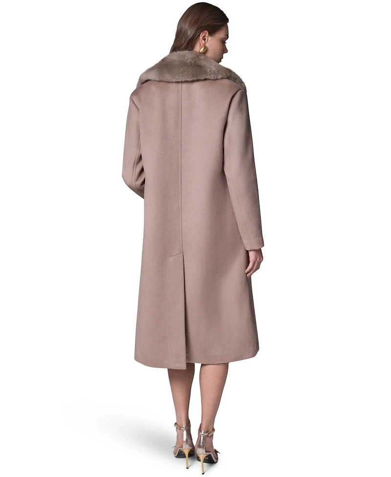 Donna Karan New York Women's Wool-Blend Faux-Fur-Collar Coat