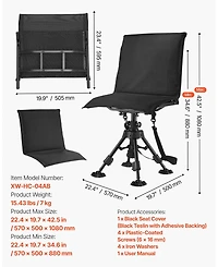 Sugift 360degree(s) Silent Swivel Foldable Hunting Chair Height Adjustable Steel Frame 350 Lbs Capacity