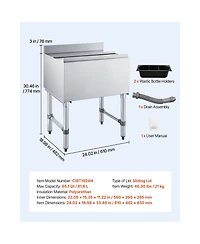 Sugift Commercial 65.1 Qt Ice Bin 24 x 19 x 33 inches Stainless Steel Cooler Cart with Sliding Lid