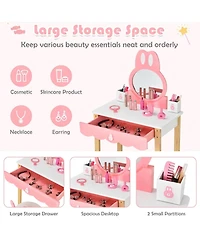 Gouun Kids Rabbit Vanity Table Chair Set with Detachable Mirror and Drawer