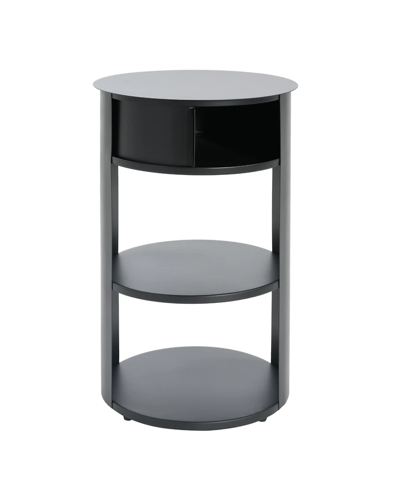 Flynama 3-Tier Metal Round Side Table with Cabinet