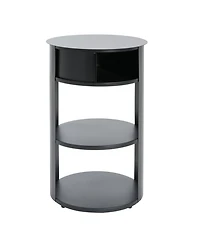 Flynama 3-Tier Metal Round Side Table with Cabinet