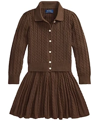 Polo Ralph Lauren Girls' 2T-6X Cotton Cardigan and Skirt, 2-Piece Set