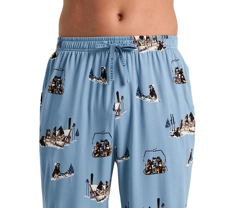 Perry Ellis Portfolio Men's Deluxe Touch Apres Ski Pup Print Jersey Sleep Pants