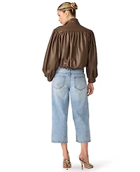 Steve Madden Women's DeeDee Cropped Puff-Sleeve Faux Leather Jacket