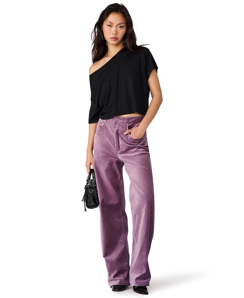 Steve Madden Women's Sydnee Velvet High-Waist Wide-Leg Pants