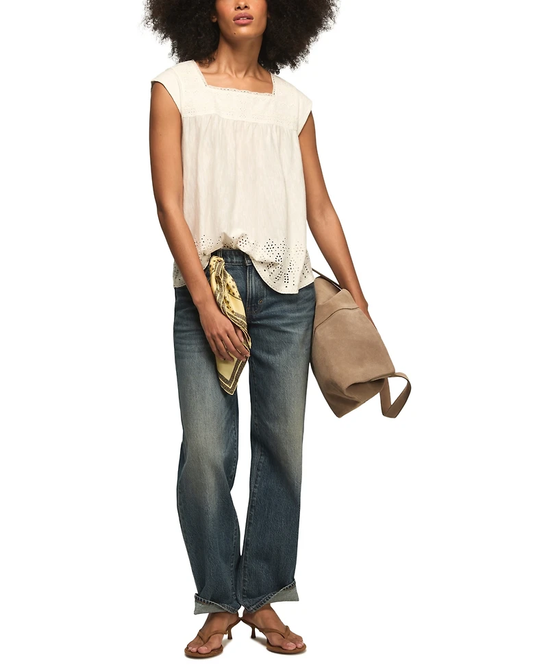 Lucky Brand Women's Square Neck Eyelet Blouse