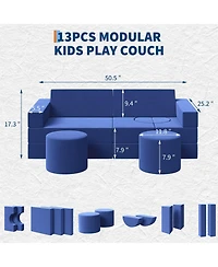 homfan 13-Piece Modular Play Couch Set, Convertible Foam Sofa with Washable Velvet Covers, Fold-Out Floor Chair for Playroom, Bedroom, Living Room