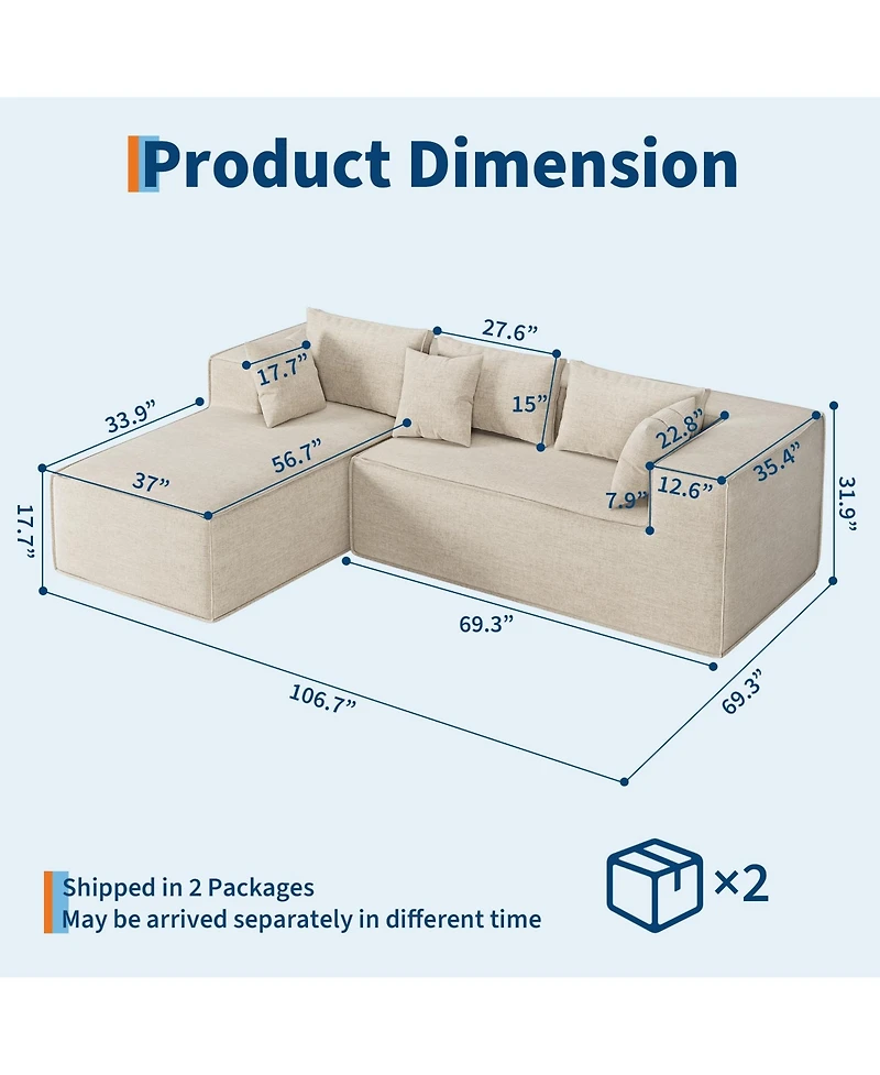 homfan Modular Sectional Couches for Living Room, Modern l Shaped Couch with Deep Seat, Cloud Upholstered Sofa Bedroom