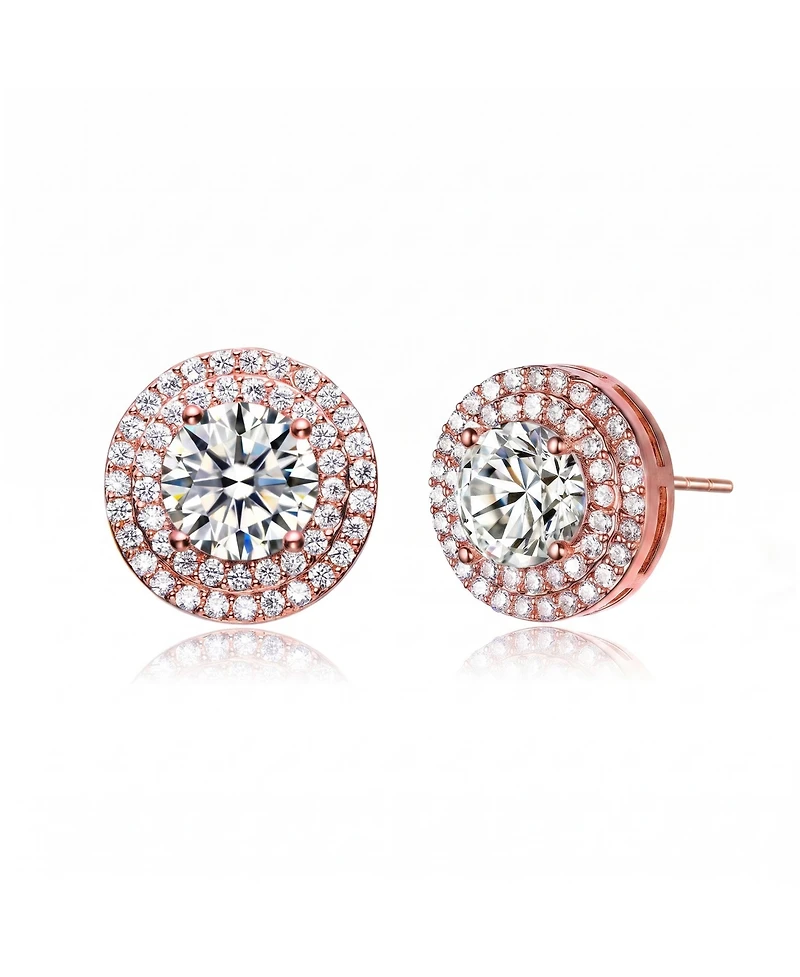 Cubic Zirconia Sterling Silver round Haloed Stud Earrings