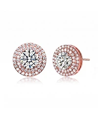 Cubic Zirconia Sterling Silver round Haloed Stud Earrings
