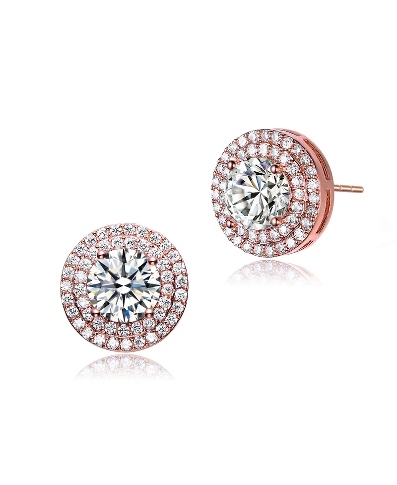 Cubic Zirconia Sterling Silver round Haloed Stud Earrings
