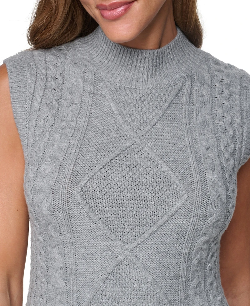 Eliza J Petite Cable-Knit Fit & Flare Mock Neck Dress