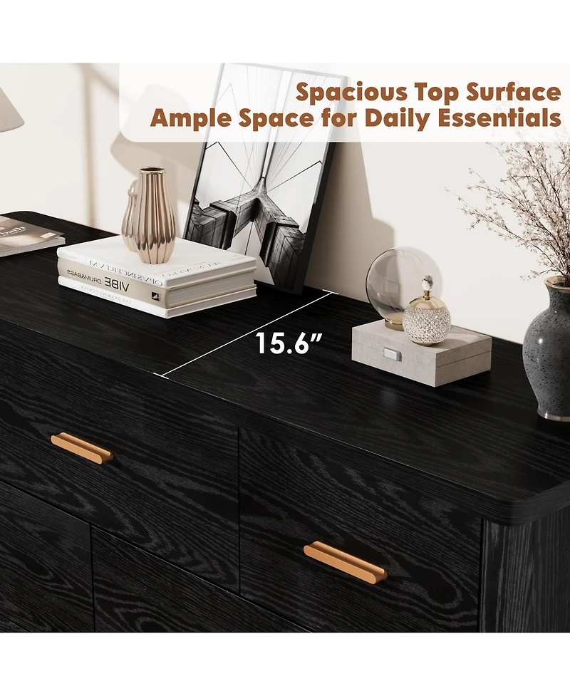 homfan 7 Drawer Dresser, 53.15" Wide Farmhouse Chest with Cylindrical Legs, Quiet Ball-Bearing Slides, Anti-Tip, Storage Organizer for Living Room