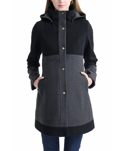 kimi + kai Maternity Tessa Hooded Wool-Blend Colorblock Coat