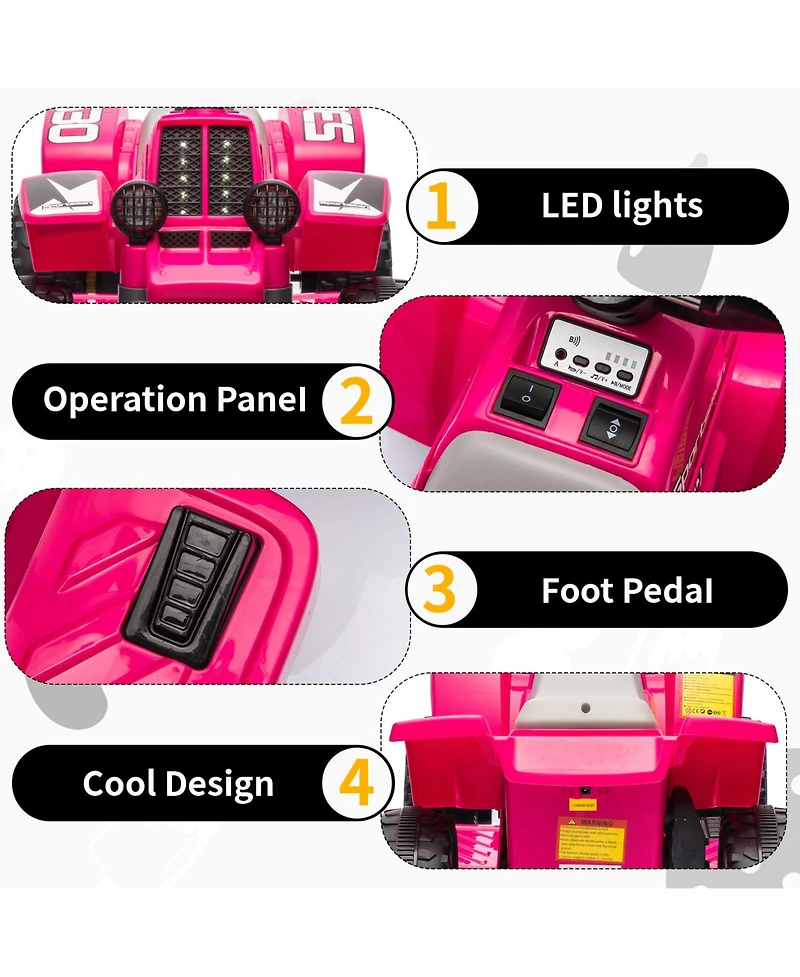 homfan Electric 4-Wheeler Ride On Atv, 6V Battery Powered, 1.76MPH Max Speed, Rubber Handles, Push-Button Accelerator