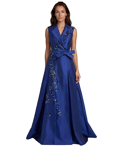 Rene Ruiz Occasion Women's SleevenessWrap around embellished Floral Mikado A-line gown
