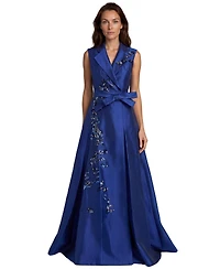 Rene Ruiz Occasion Women's SleevenessWrap around embellished Floral Mikado A-line gown