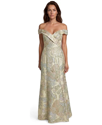 Rene Ruiz Occasion Women's Off The Shoulder Floral Jacquard Gown
