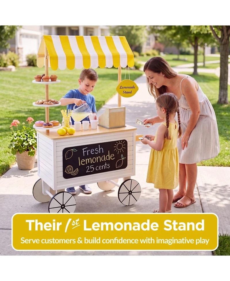 Best Choice Products Kids Lemonade Stand Canopy Chalkboard Wheels 8-Piece Play Kitchen, Ages 3+