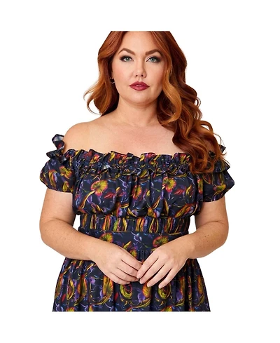 Unique Vintage Plus 1970s Off Ruffle Up Crop Top