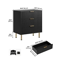 homfan Modern Fluted 3 Drawer Dresser, Wide Chest of Drawers with Deep Storage, Wooden Bedroom Organizer, Bedside Table Side for Living Room