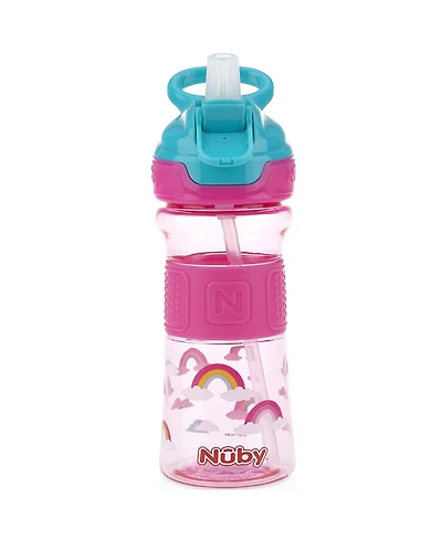 Nuby Thirsty Kids on The Go Water Bottle with Easy Grip Band, Pink, 12 oz
