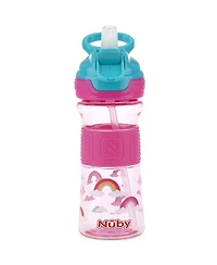 Nuby Thirsty Kids on The Go Water Bottle with Easy Grip Band, Pink, 12 oz